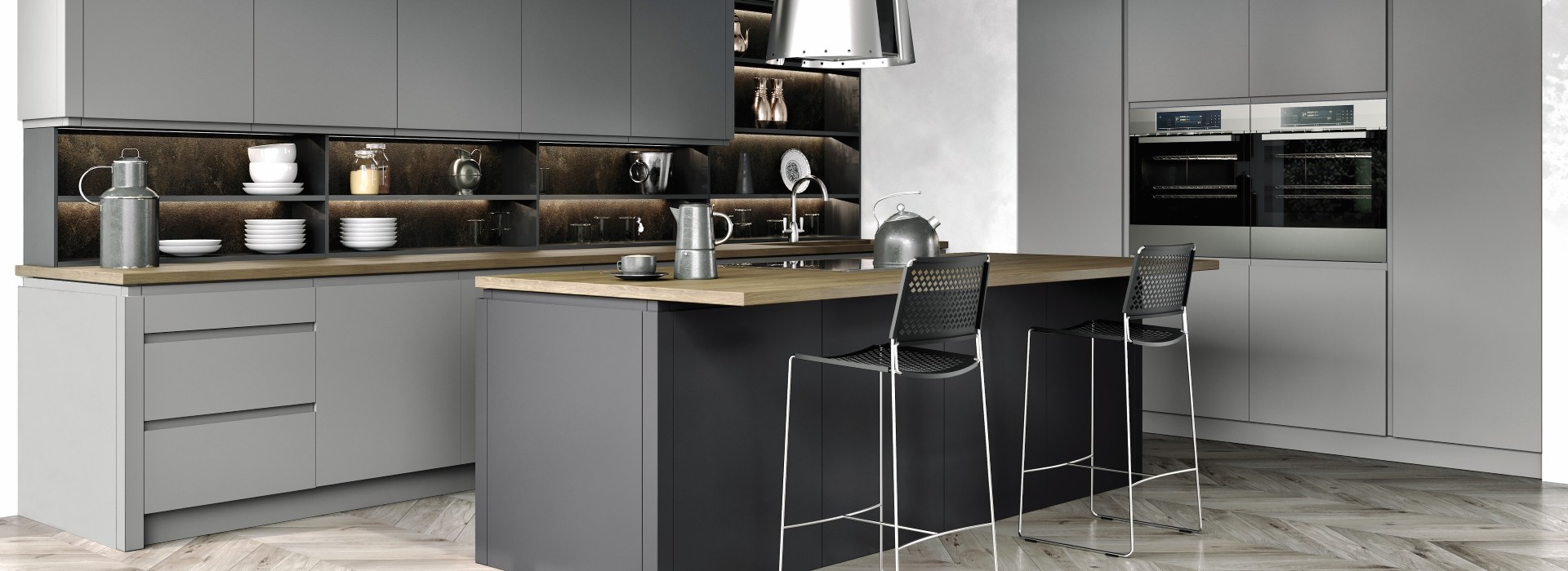 Lucente Dust Grey J Pull Kitchen doors