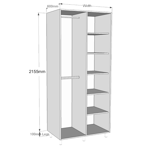 1200 Wardrobe 1/2 Shelved & 1/2 Double Hanging