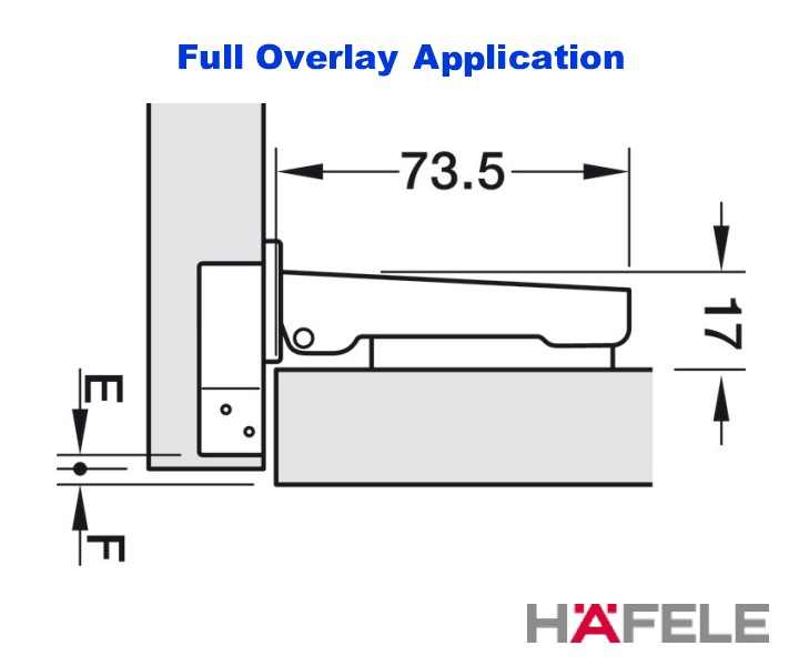 Metalla Full Overlay 110° Hinge dimensions