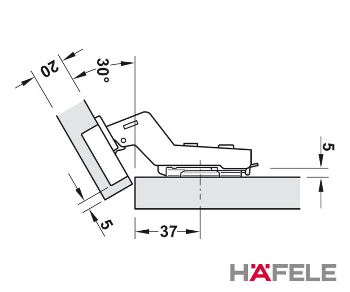 Metalla 110° Hinges for 30° Angle cabinets dimensions